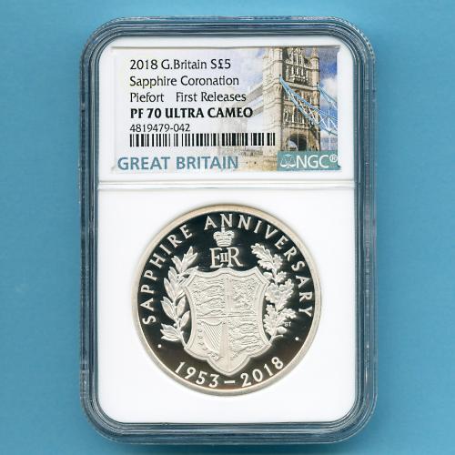 倍厚】イギリス 2018 ピエフォー 銀貨 エリザベス２世 65周年 PF70 - 貨幣