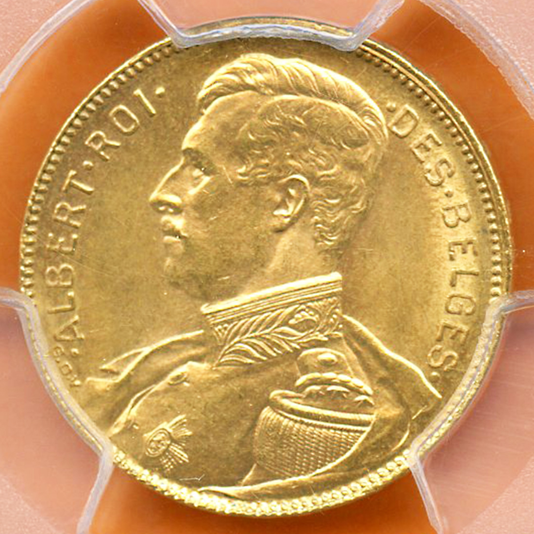 全コイン アンティーク ベルギー フラン金貨 アルベール1世 ベルギー王国紋章 1914 Ms65 準最高