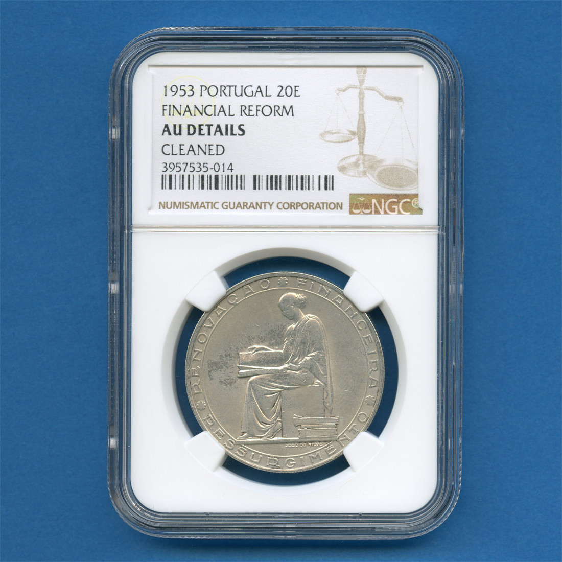 ポルトガル『共和国誕生記念：エスクード大型銀貨』1910年：MS61：高鑑定