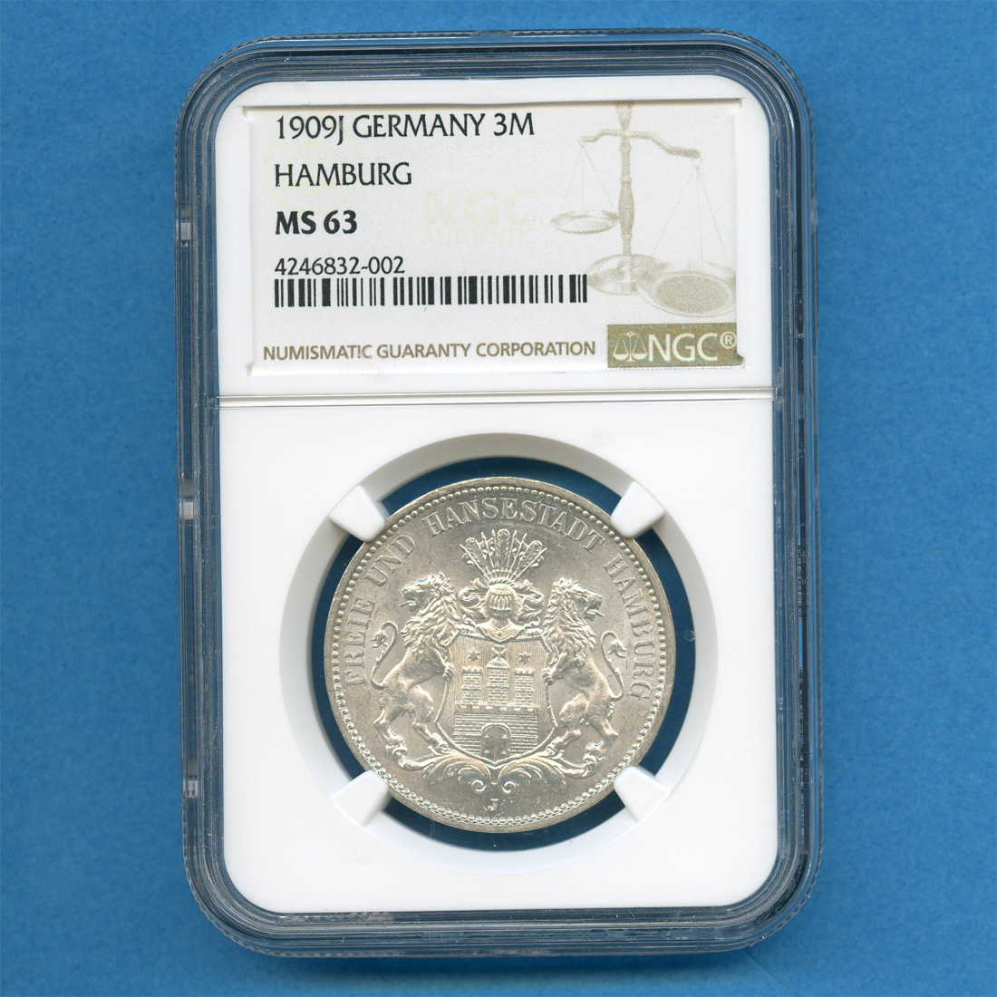 ドイツ 銀貨 3マルク ハンブルク紋章 １枚