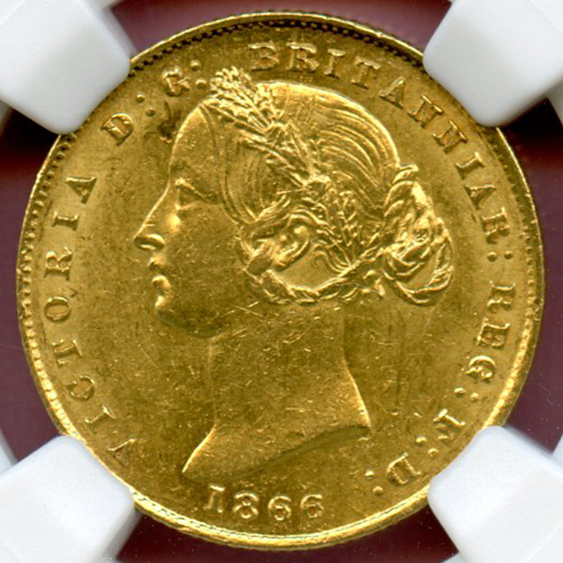 全コイン :: アンティーク :: オーストラリア ソブリン金貨 ヴィクトリア・ヤング バンクシア 1866 MS61高鑑定 - アンティークコイン