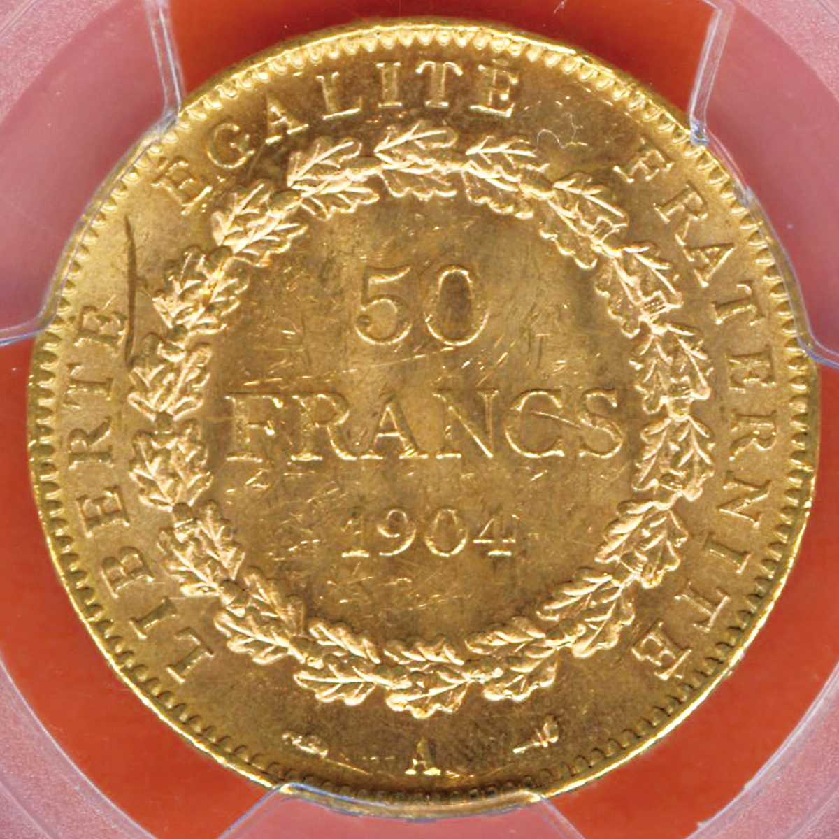 フランス 50フラン金貨 エンジェル ルースター ファスケス 1904 MS62+(Plus) 高鑑定